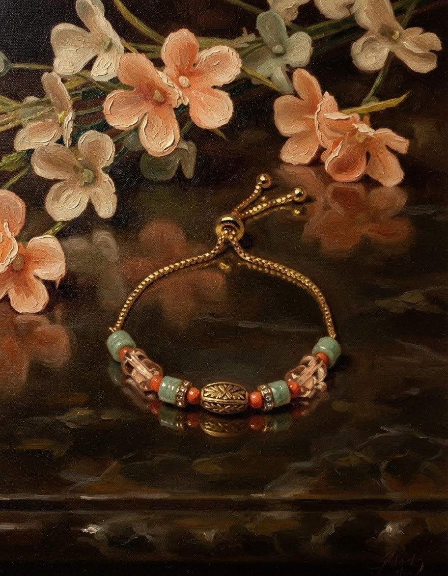 Orange, Green & Gold Beaded Rakhi Bracelet