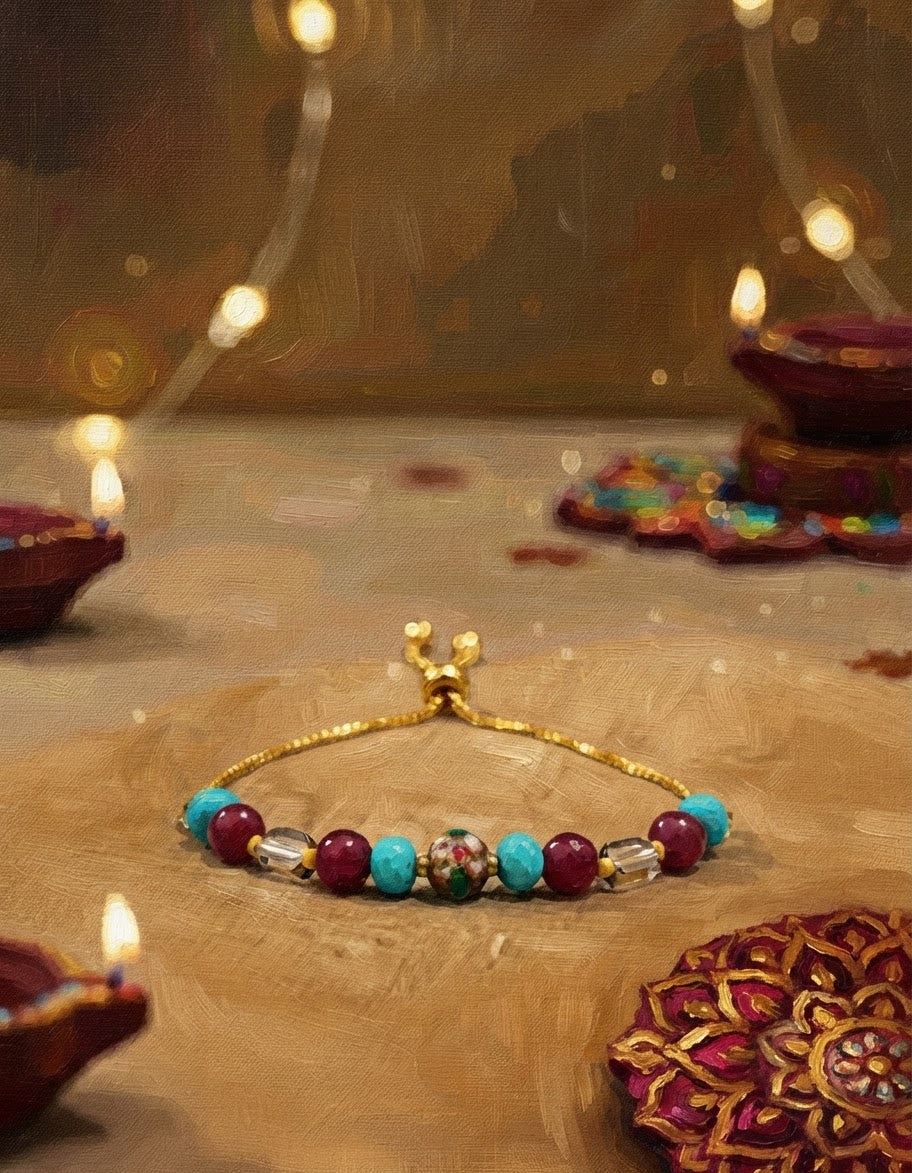Blue, Orange & Red Beaded Rakhi Bracelet
