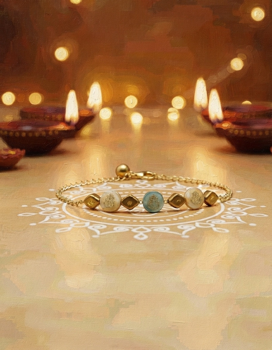 Yellow & Green Beaded Rakhi Bracelet