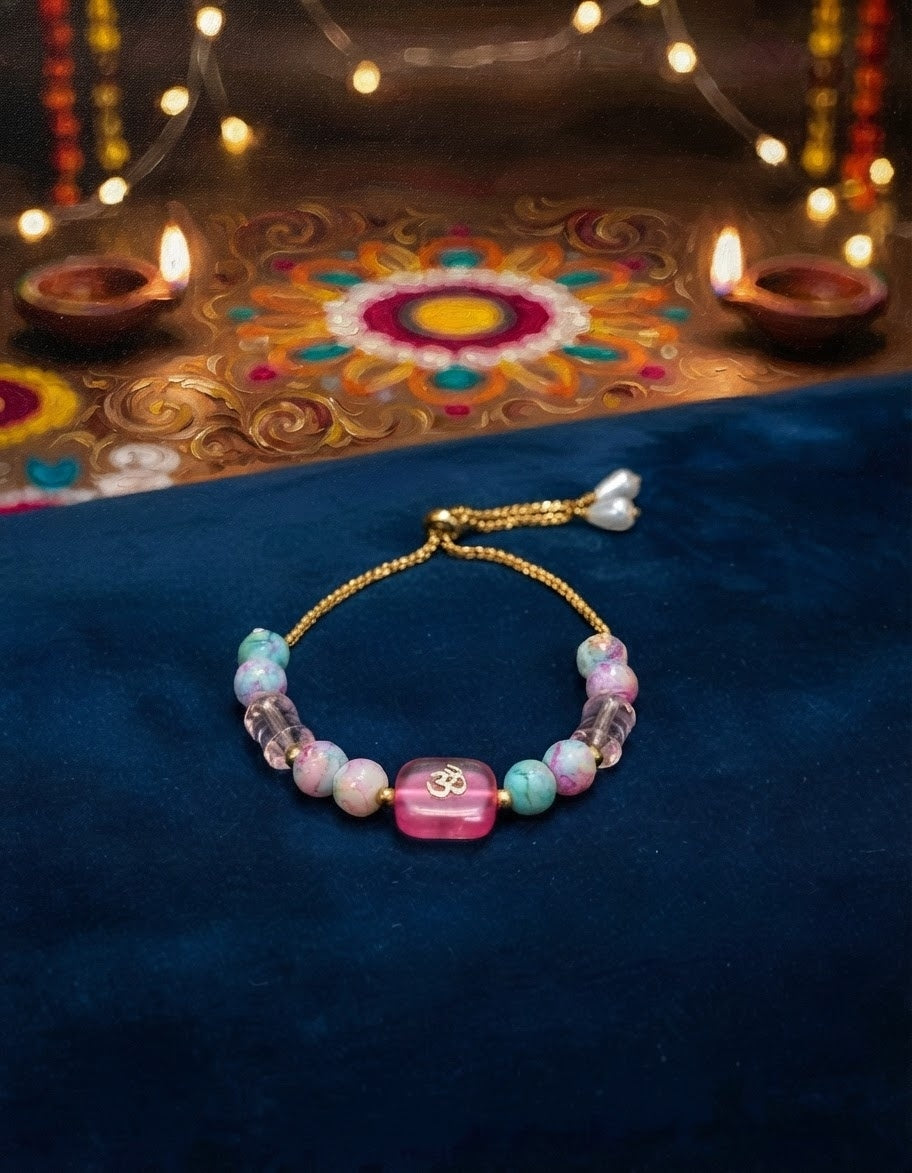 Pink & Blue Om Rakhi Bracelet
