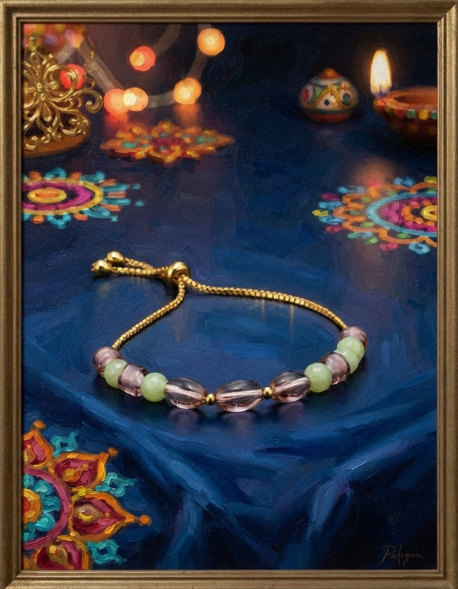 Pink & Green Beaded Rakhi Bracelet
