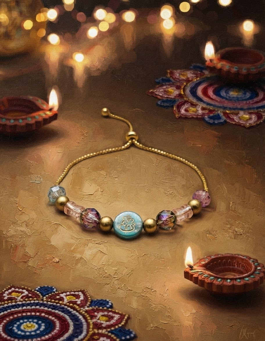 Green Ganpati Centre Rakhi Bracelet